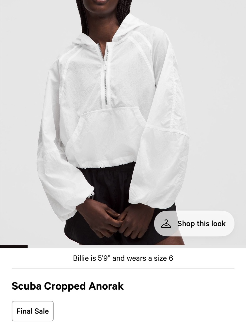lululemon Scuba Cropped Anorak Jacket Size 12 White - Picture 1 of 9